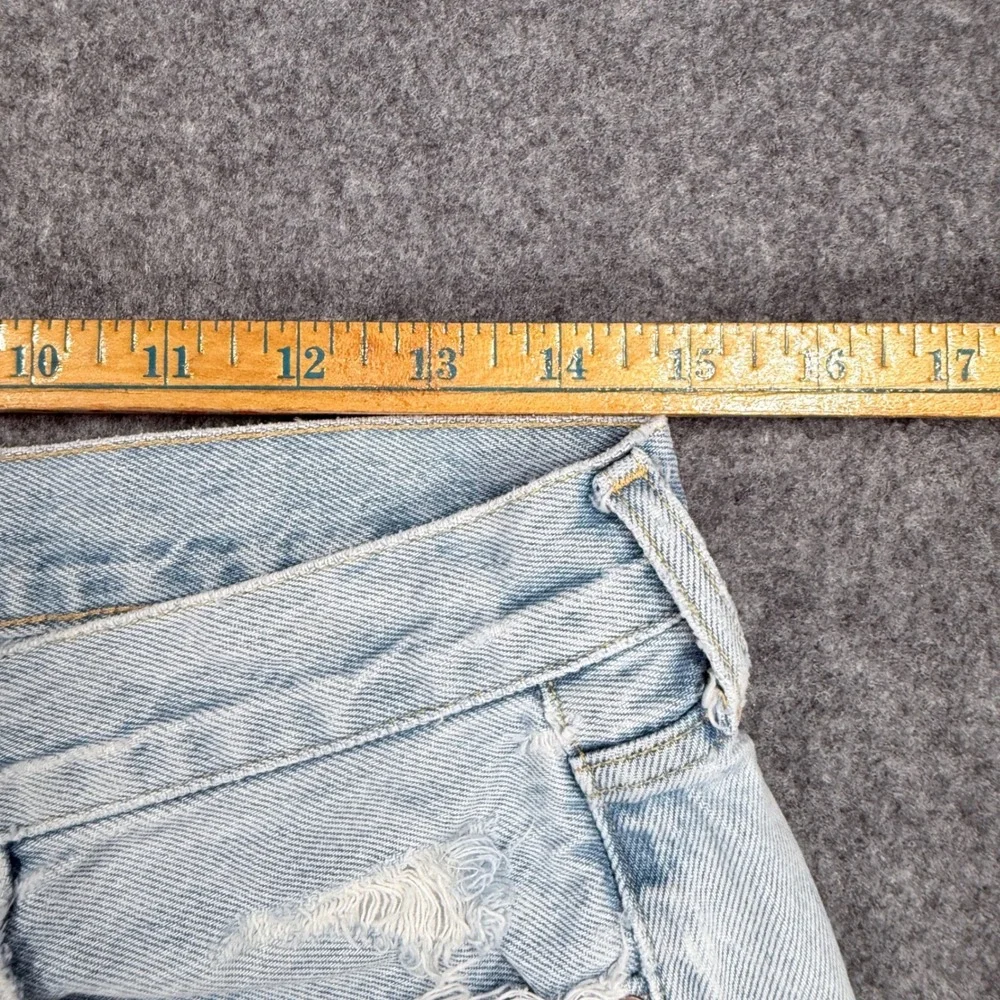 Agolde Parker Long Light Wash Distressed Denim Cutoff Shorts 28